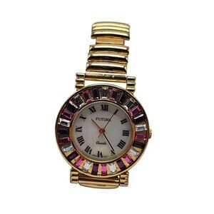 Futura Quartz Womens Watch With Gold-Tone Strap Multi-Color Gemstone Bezel